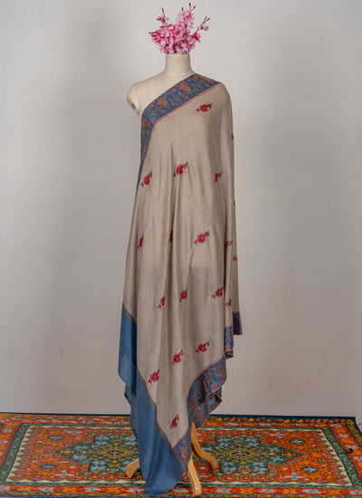 Misty Azure — 2.5 Yards Sozni Hand-Embroidered Shawl