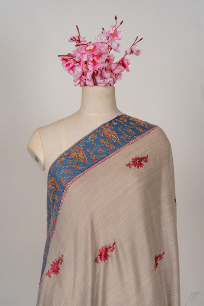 Misty Azure — 2.5 Yards Sozni Hand-Embroidered Shawl