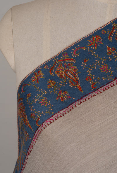 Misty Azure — 2.5 Yards Sozni Hand-Embroidered Shawl