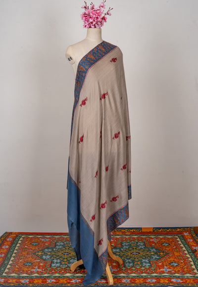 Misty Azure — 2.5 Yards Sozni Hand-Embroidered Shawl