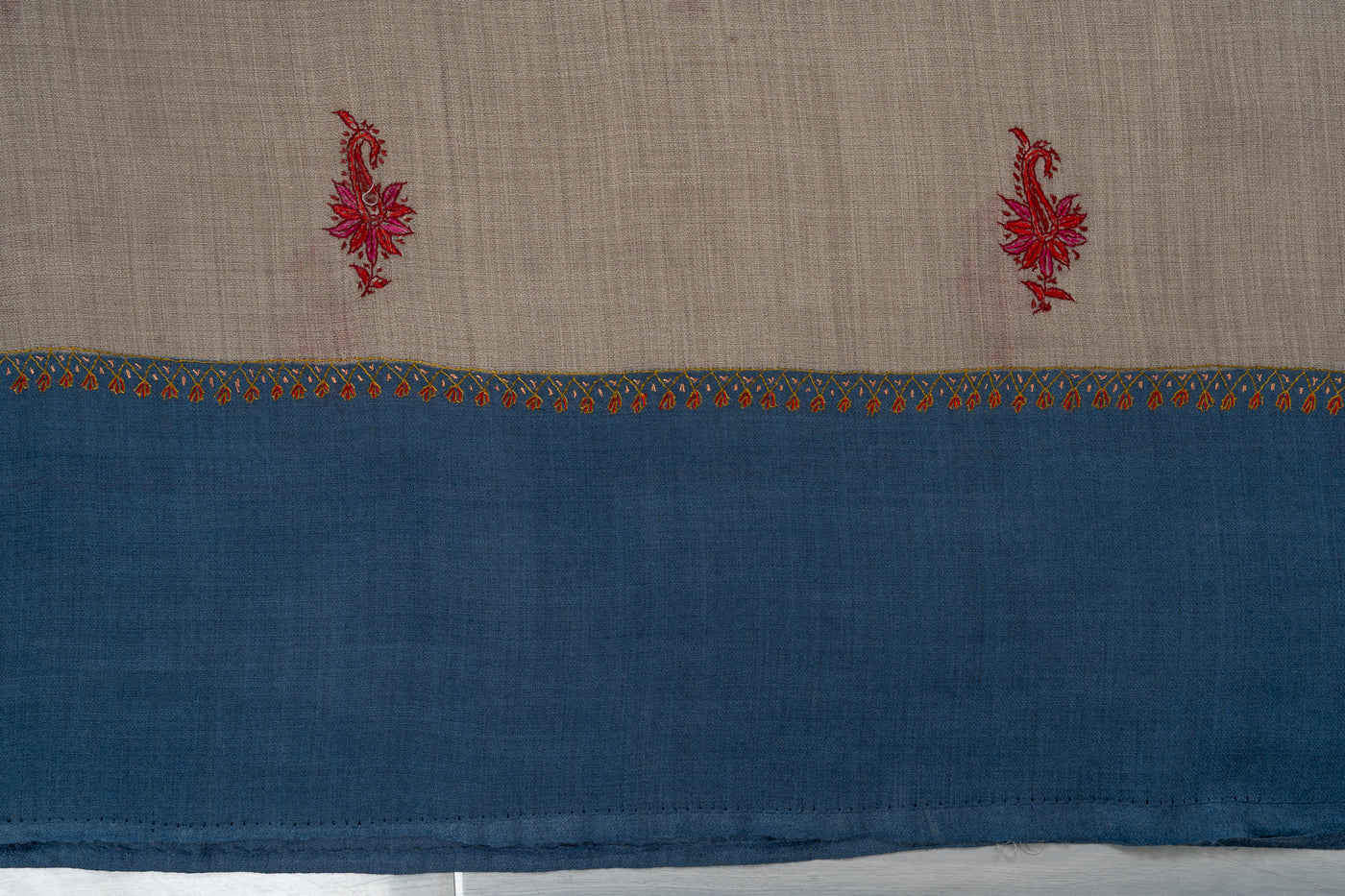 Misty Azure — 2.5 Yards Sozni Hand-Embroidered Shawl