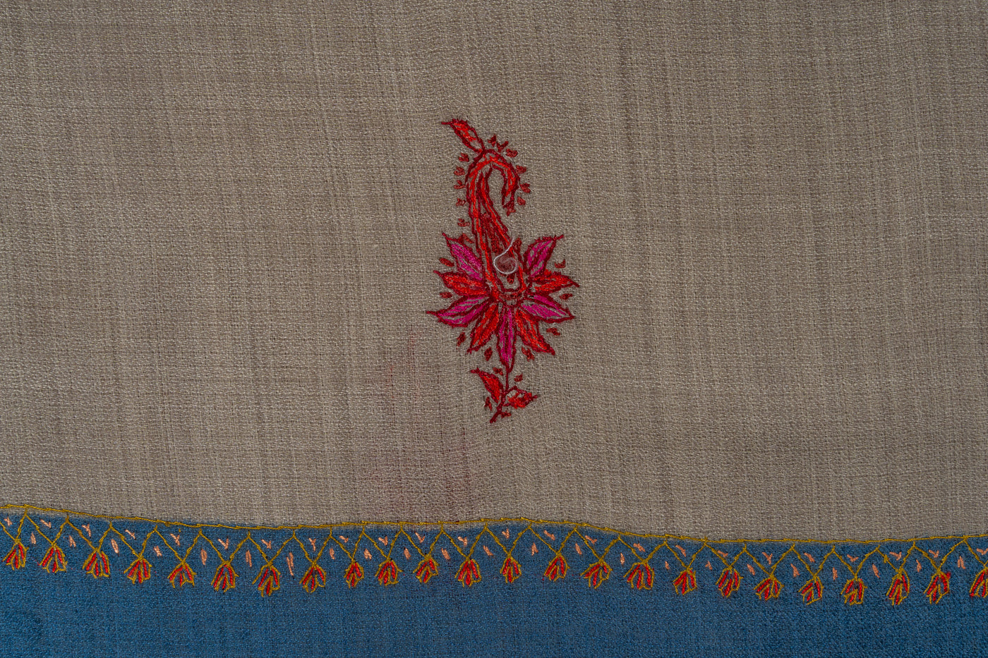 Misty Azure — 2.5 Yards Sozni Hand-Embroidered Shawl