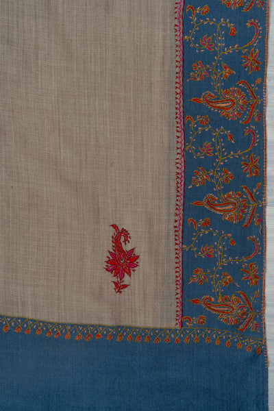 Misty Azure — 2.5 Yards Sozni Hand-Embroidered Shawl