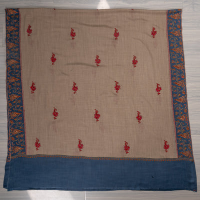 Misty Azure — 2.5 Yards Sozni Hand-Embroidered Shawl