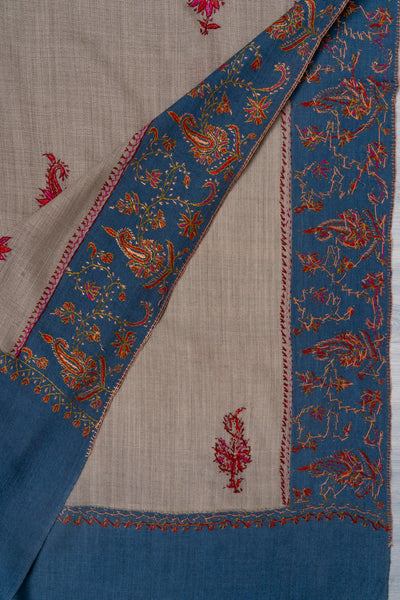 Misty Azure — 2.5 Yards Sozni Hand-Embroidered Shawl