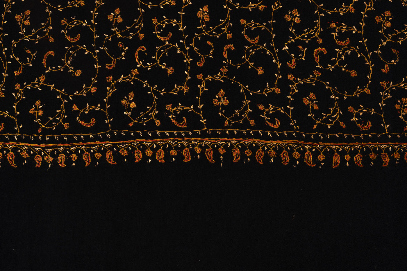 Nocturne Gold — 2.5 Yards Sozni Hand-Embroidered Shawl