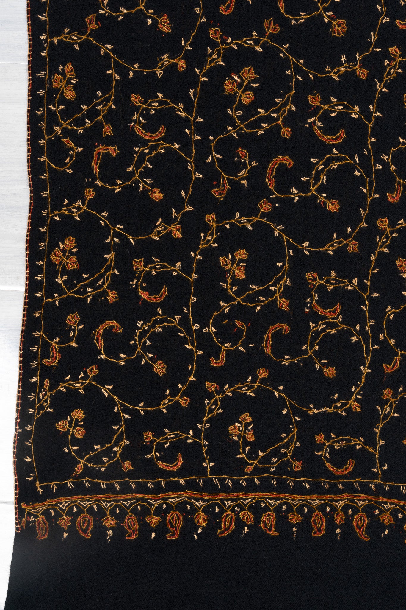 Nocturne Gold — 2.5 Yards Sozni Hand-Embroidered Shawl