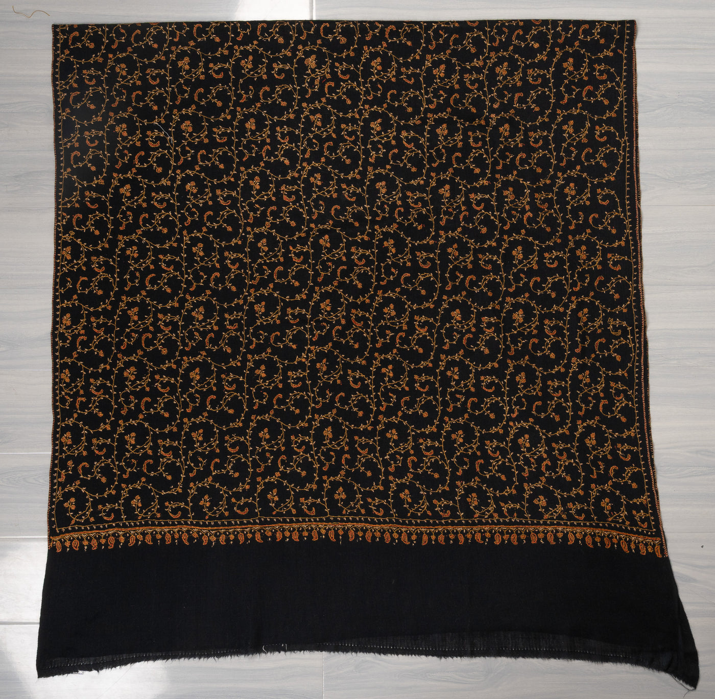 Nocturne Gold — 2.5 Yards Sozni Hand-Embroidered Shawl