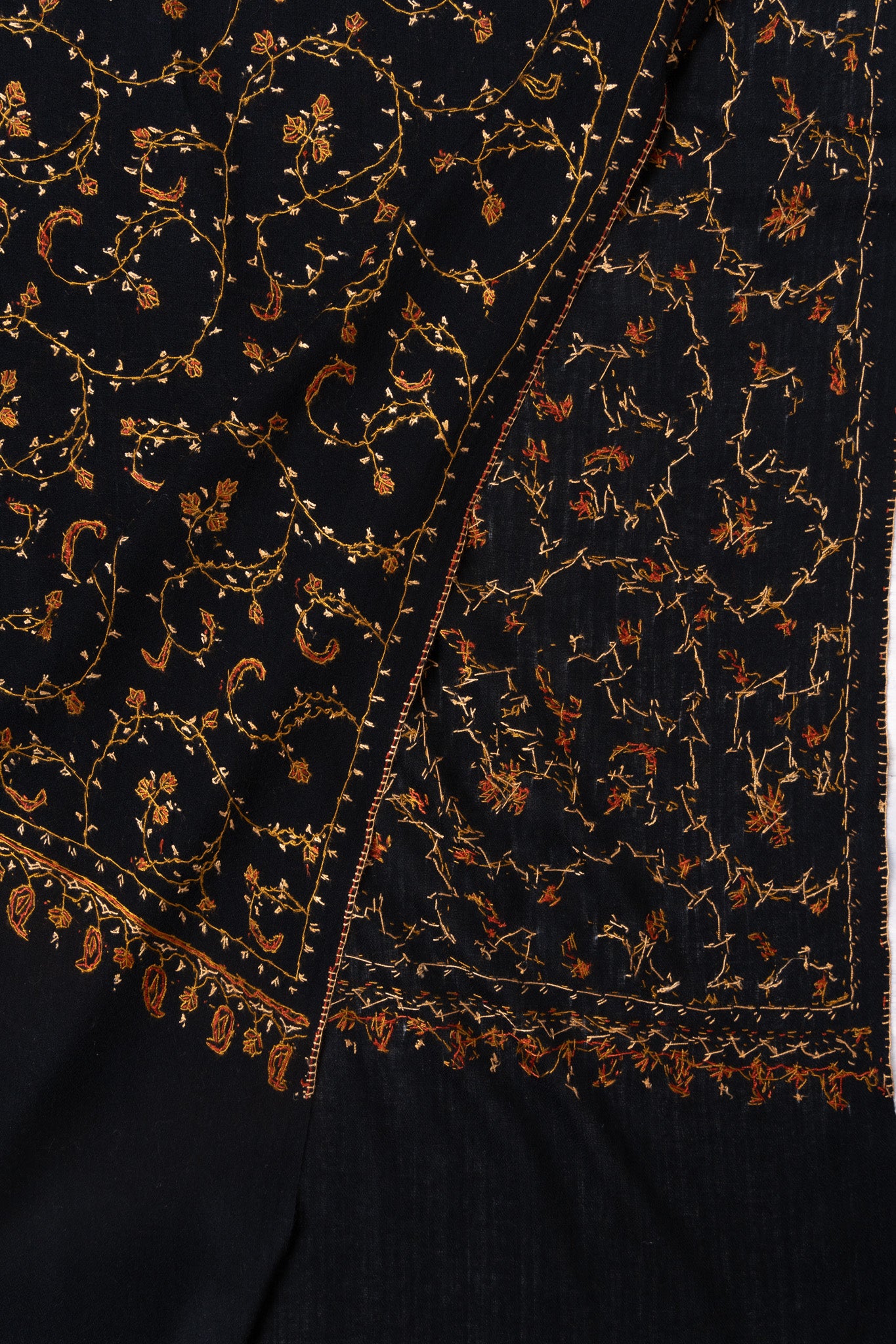 Nocturne Gold — 2.5 Yards Sozni Hand-Embroidered Shawl