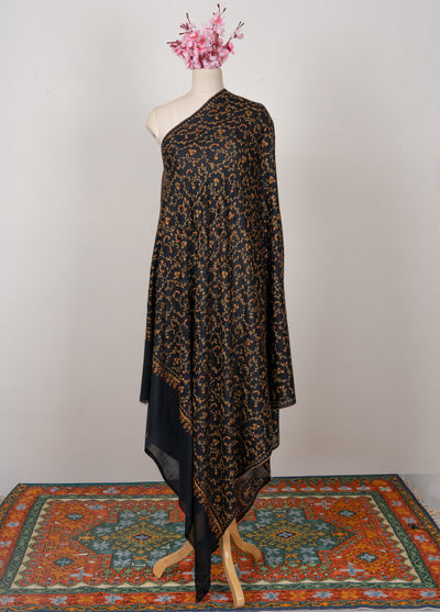 Nocturne Gold — 2.5 Yards Sozni Hand-Embroidered Shawl