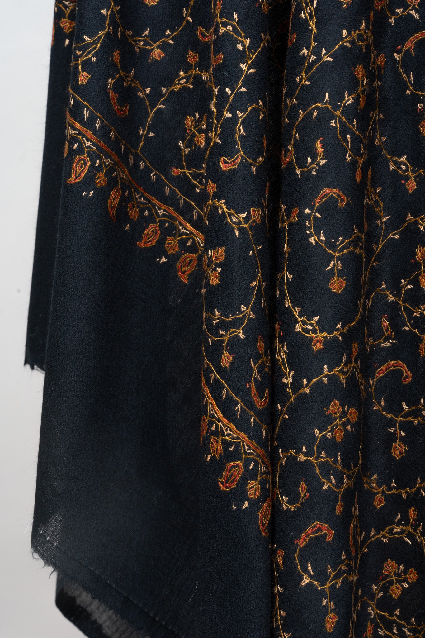 Nocturne Gold — 2.5 Yards Sozni Hand-Embroidered Shawl