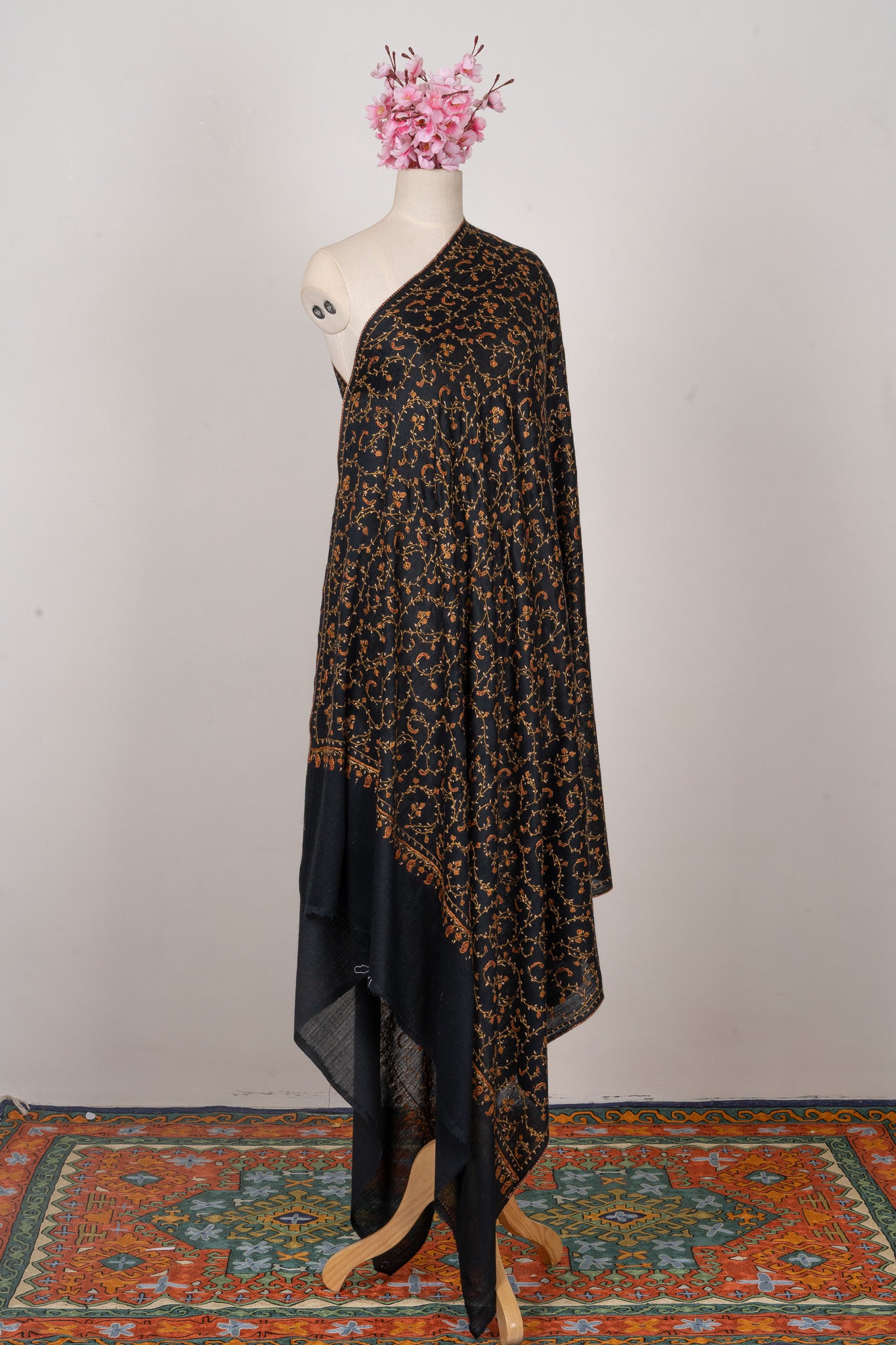 Nocturne Gold — 2.5 Yards Sozni Hand-Embroidered Shawl