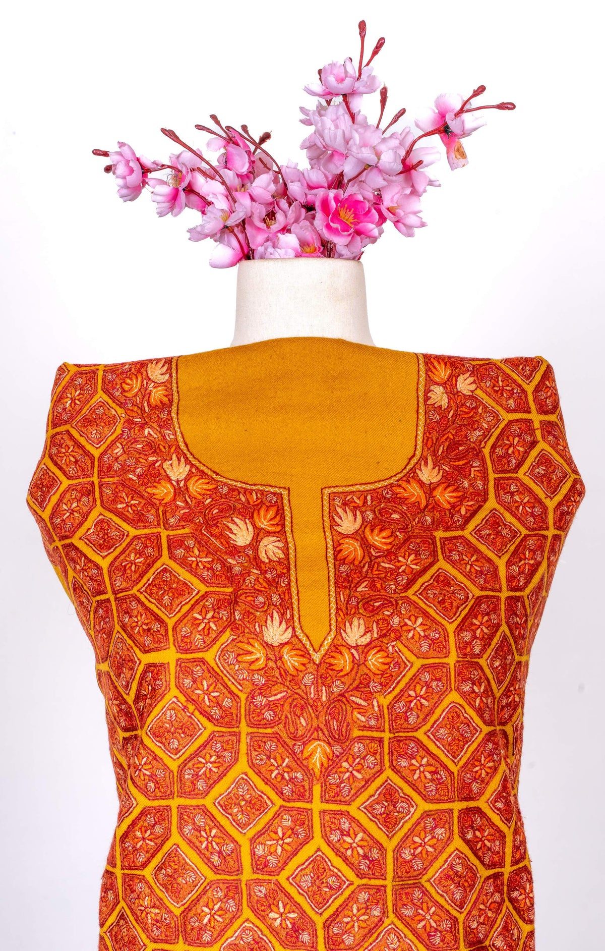 Marigold Mosaic Sozni Hand Embroidered Suit in Fine merino wool