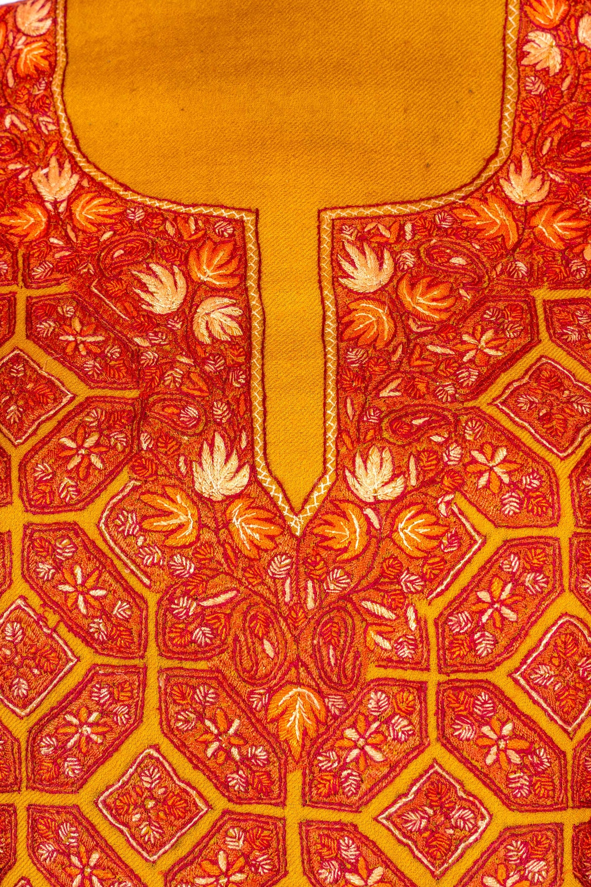 Marigold Mosaic Sozni Hand Embroidered Suit in Fine merino wool