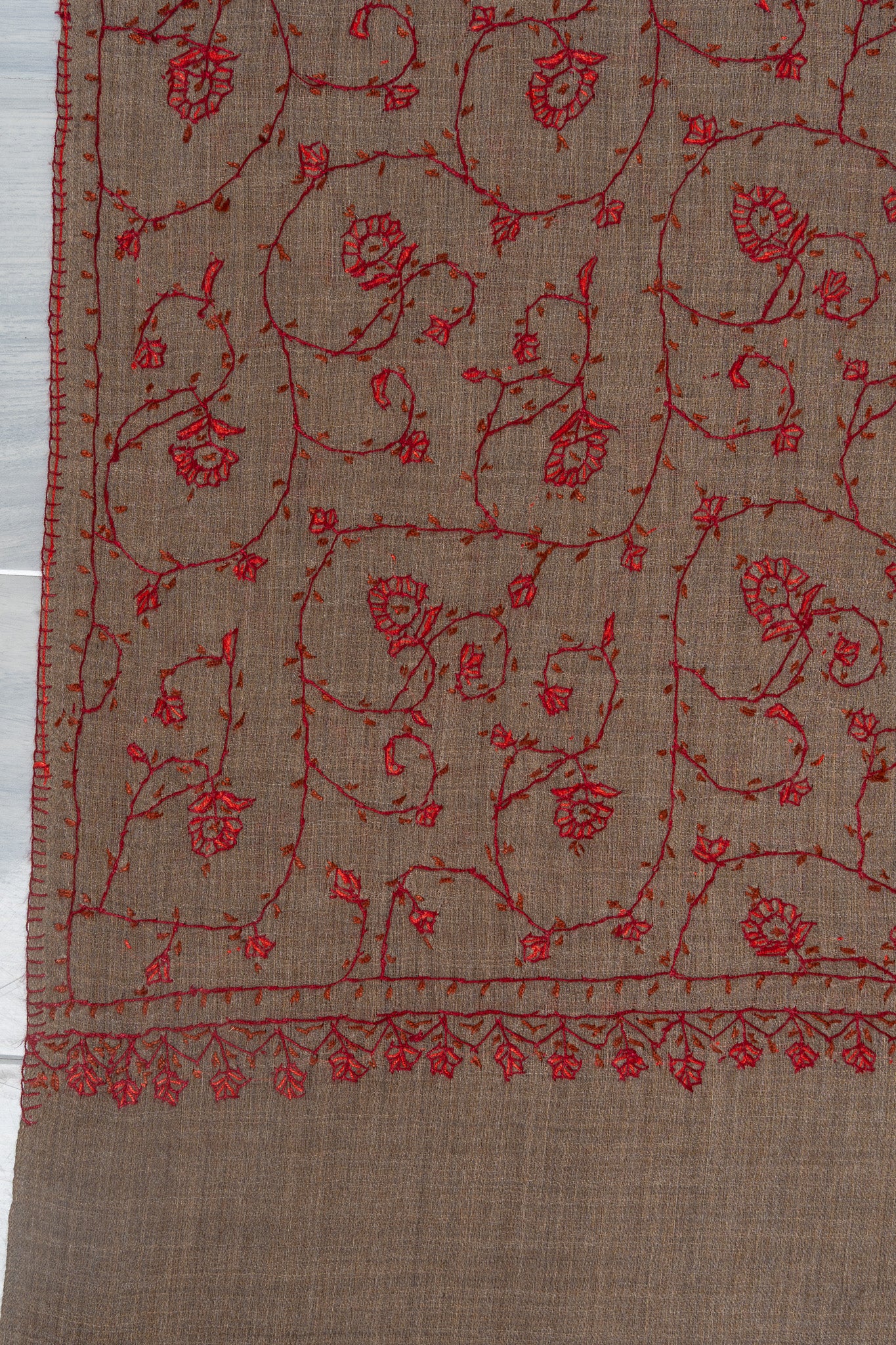 Earth Rouge — 2.5 Yards Sozni Hand-Embroidered Shawl