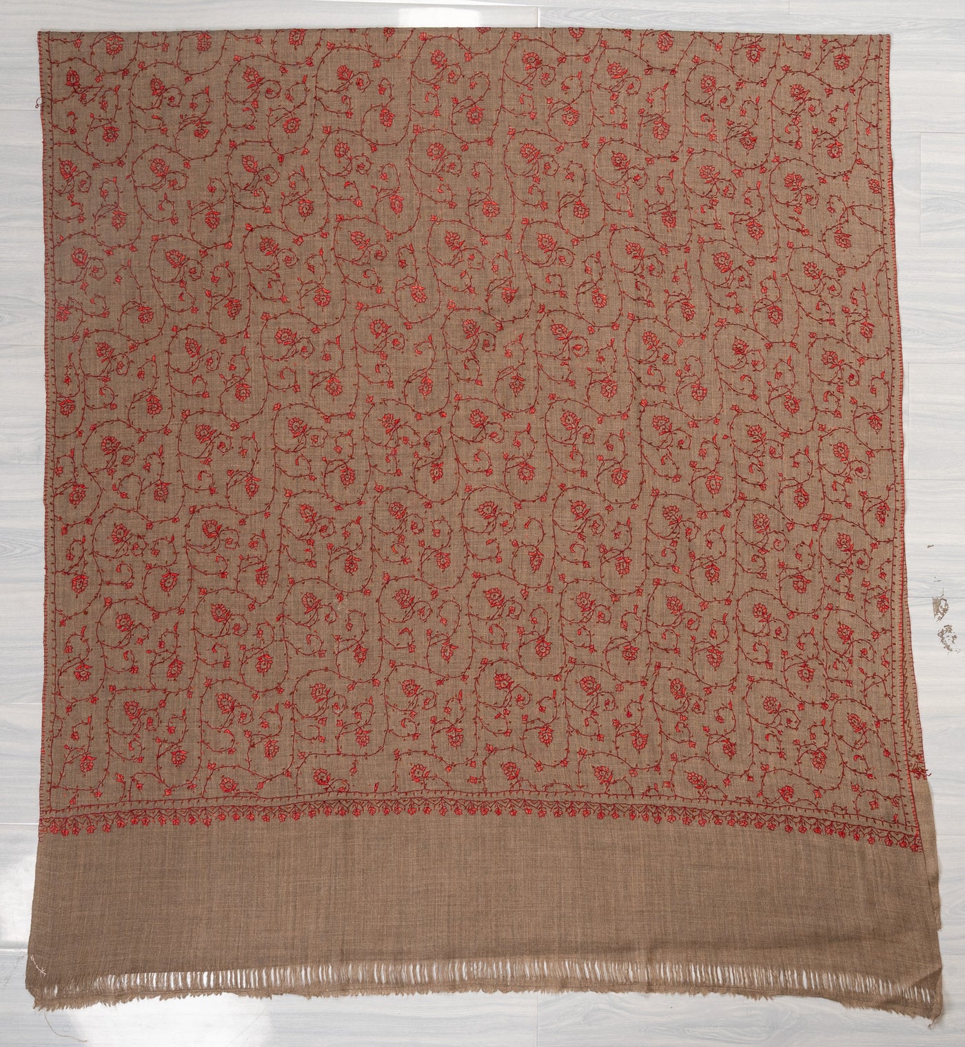 Earth Rouge — 2.5 Yards Sozni Hand-Embroidered Shawl