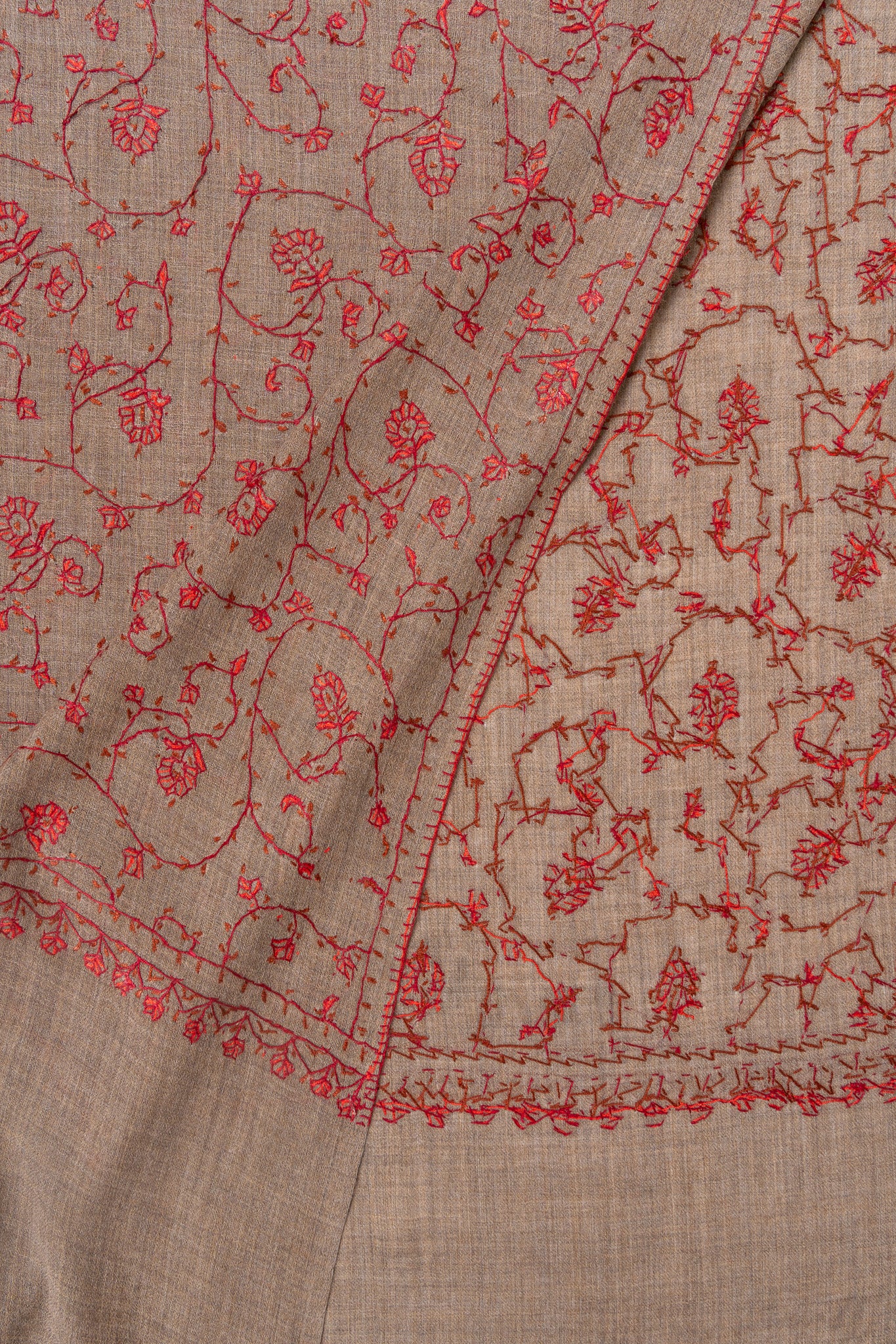 Earth Rouge — 2.5 Yards Sozni Hand-Embroidered Shawl