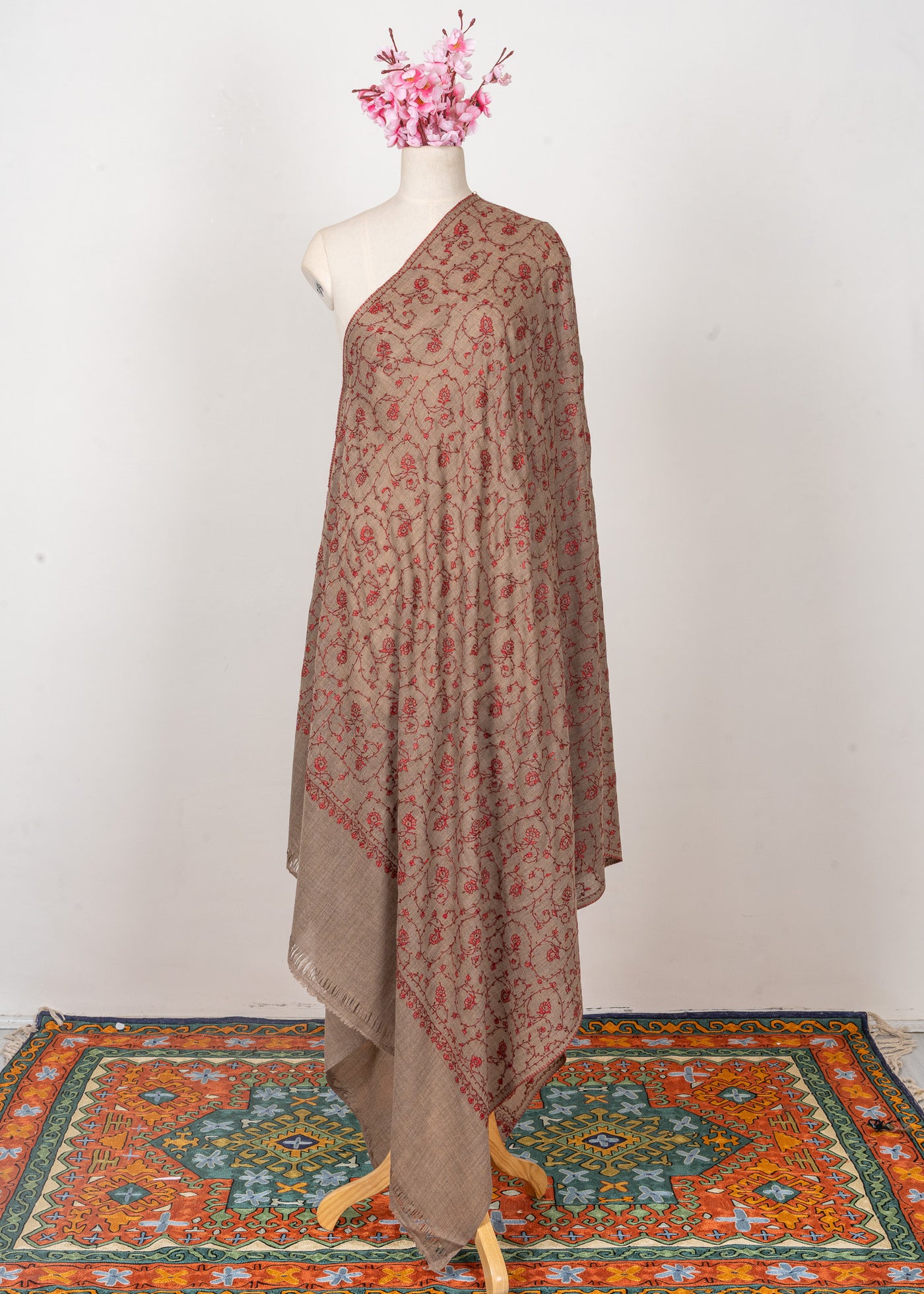 Earth Rouge — 2.5 Yards Sozni Hand-Embroidered Shawl