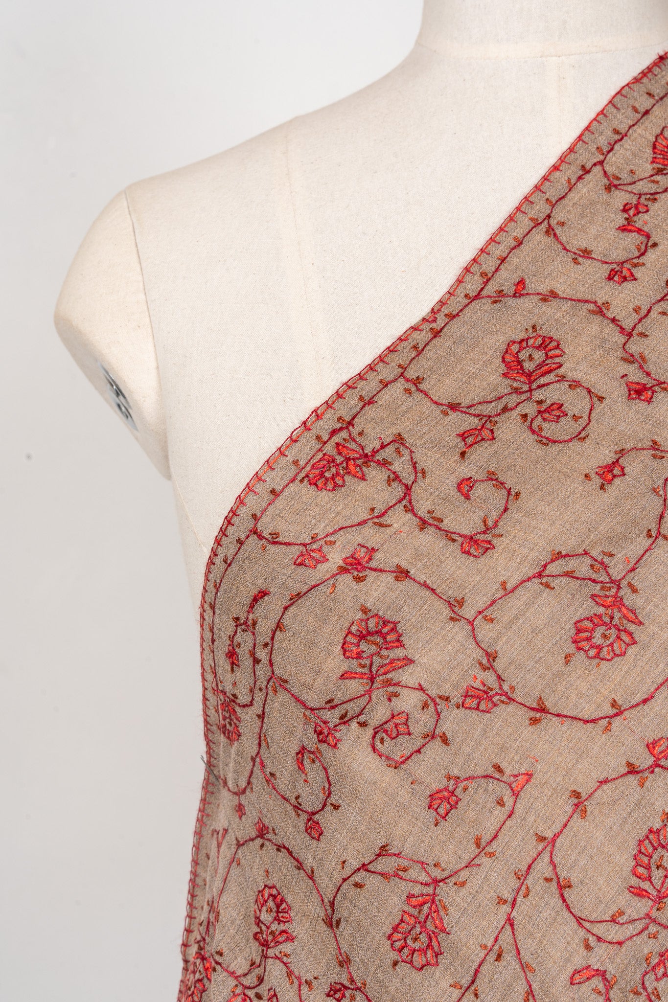 Earth Rouge — 2.5 Yards Sozni Hand-Embroidered Shawl