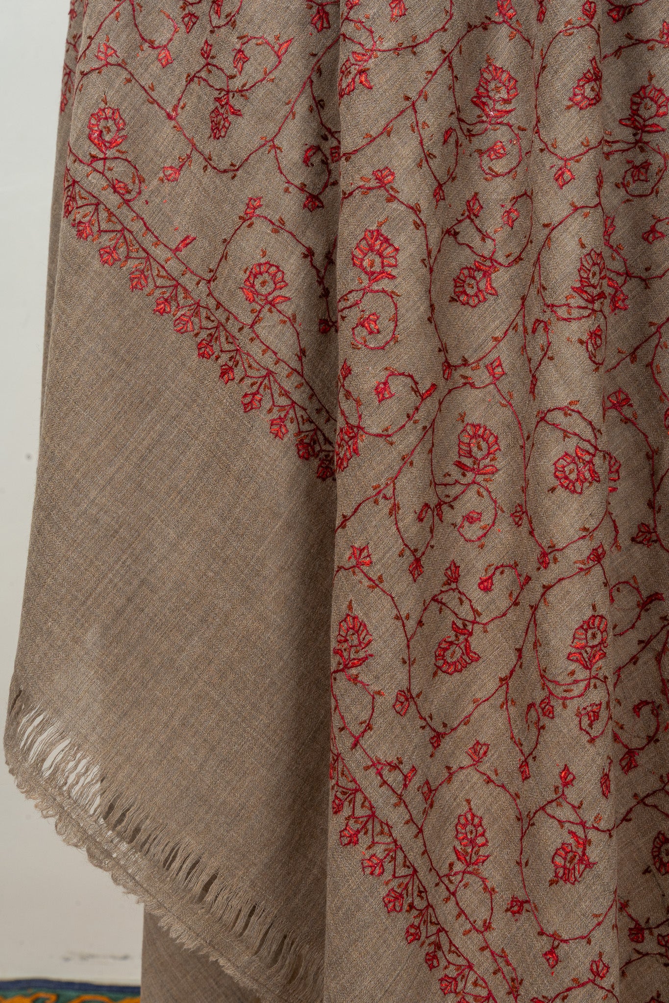Earth Rouge — 2.5 Yards Sozni Hand-Embroidered Shawl