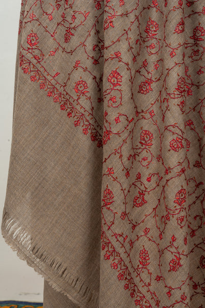 Earth Rouge — 2.5 Yards Sozni Hand-Embroidered Shawl