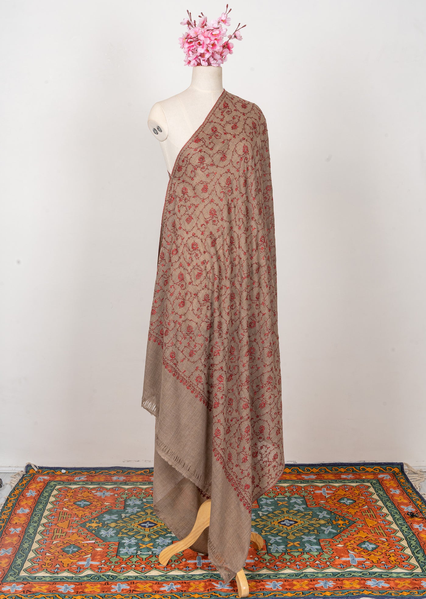 Earth Rouge — 2.5 Yards Sozni Hand-Embroidered Shawl