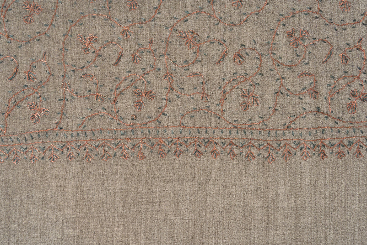 Mist Fern — 2.5 Yards Sozni Hand-Embroidered Shawl