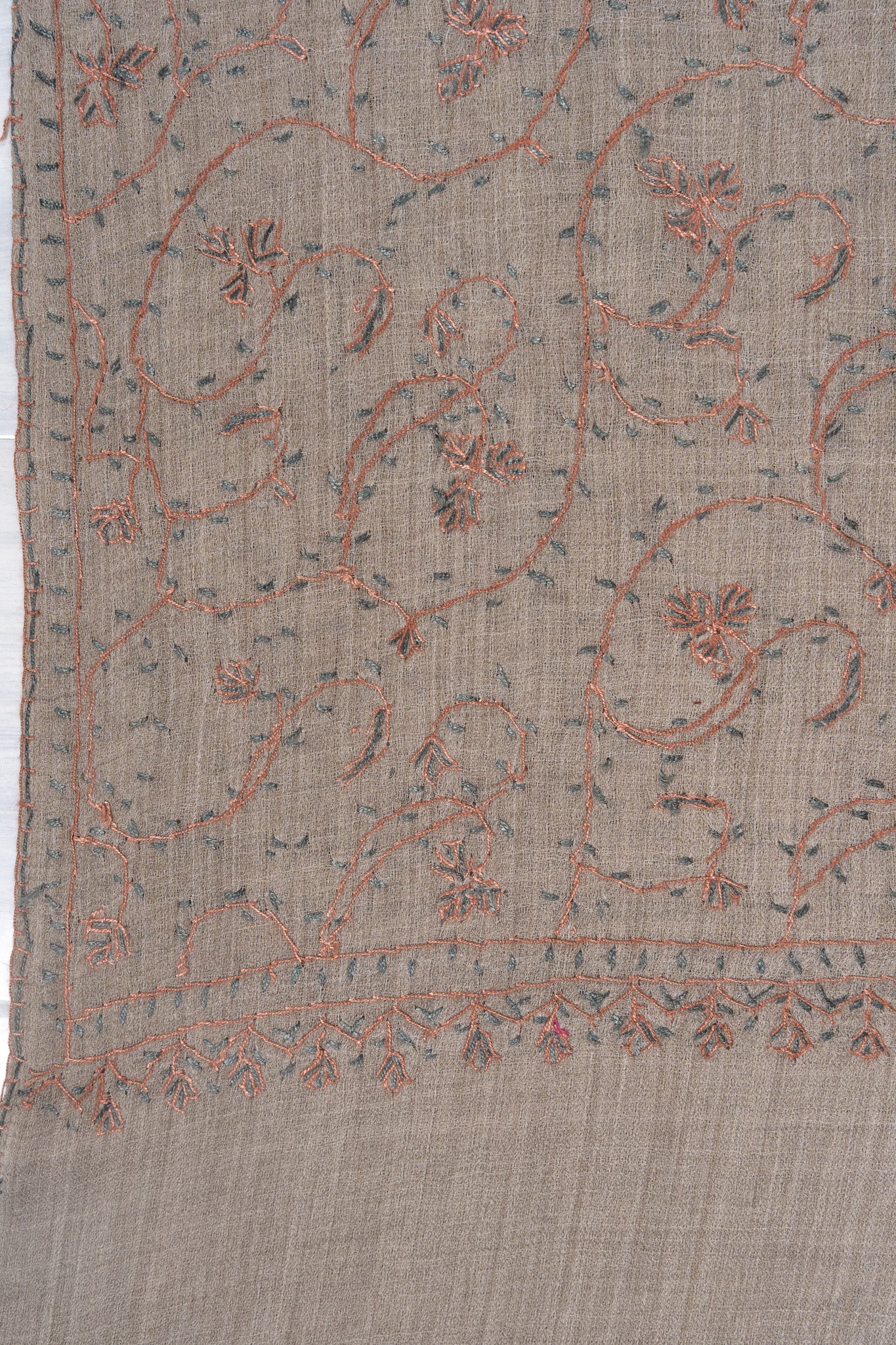 Mist Fern — 2.5 Yards Sozni Hand-Embroidered Shawl