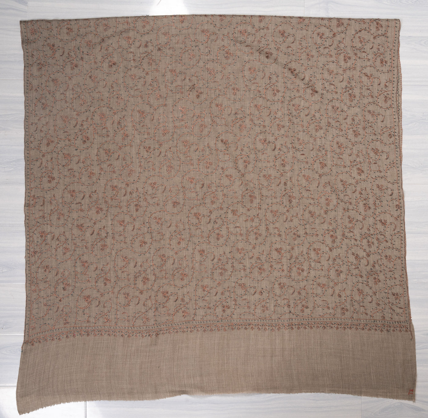 Mist Fern — 2.5 Yards Sozni Hand-Embroidered Shawl