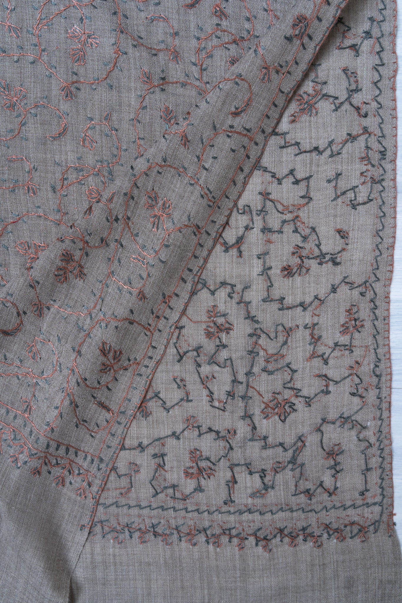 Mist Fern — 2.5 Yards Sozni Hand-Embroidered Shawl