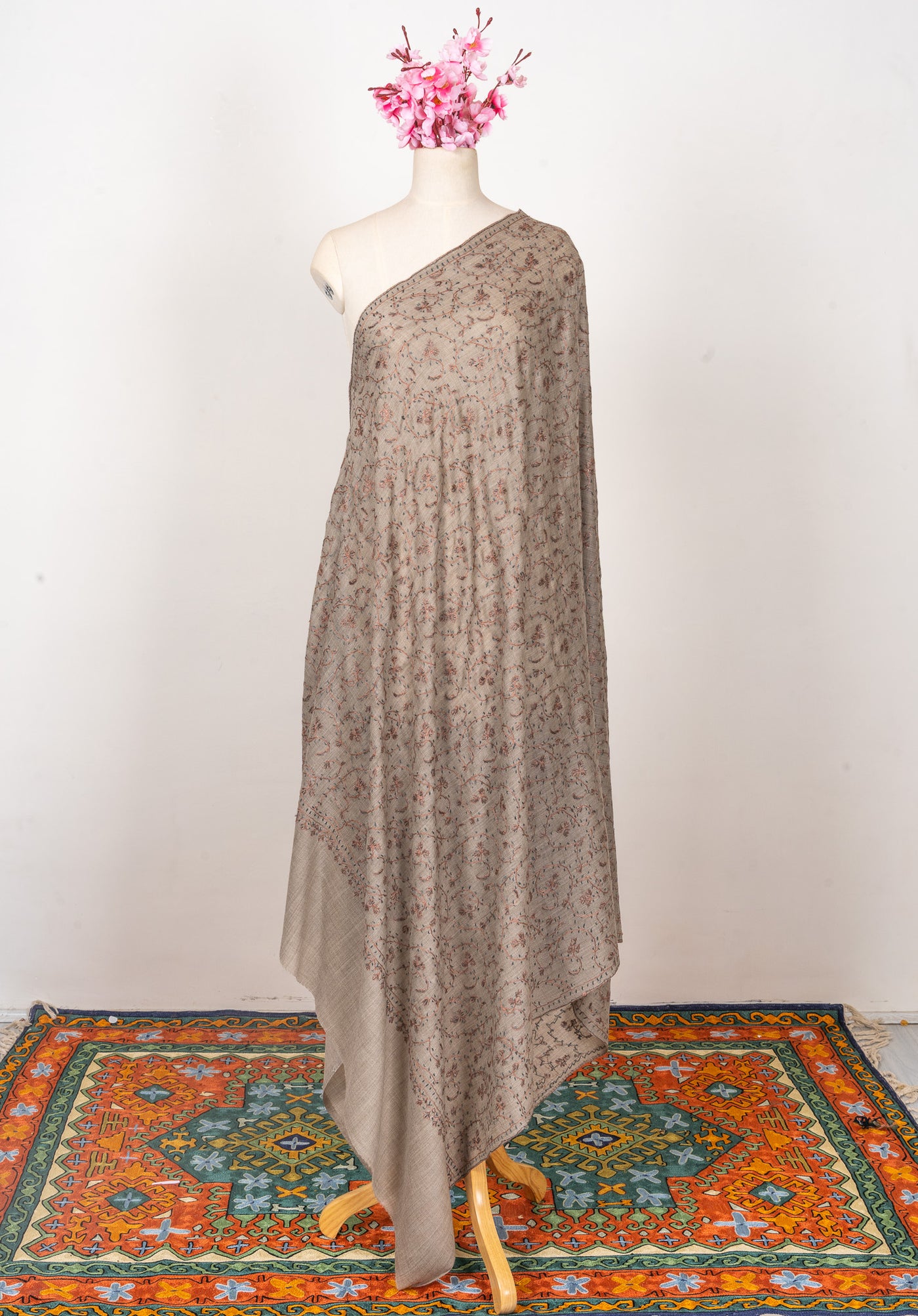 Mist Fern — 2.5 Yards Sozni Hand-Embroidered Shawl