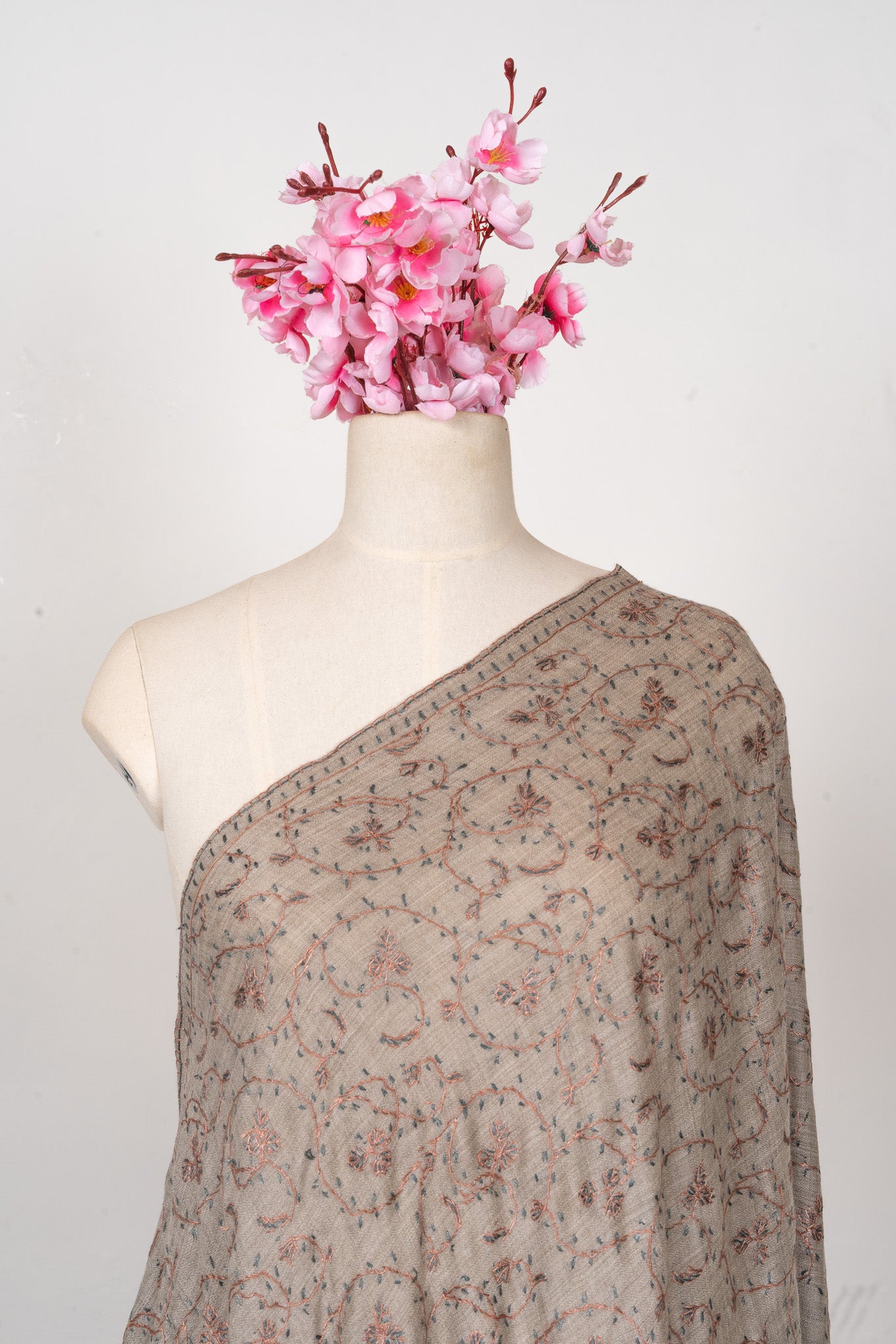 Mist Fern — 2.5 Yards Sozni Hand-Embroidered Shawl