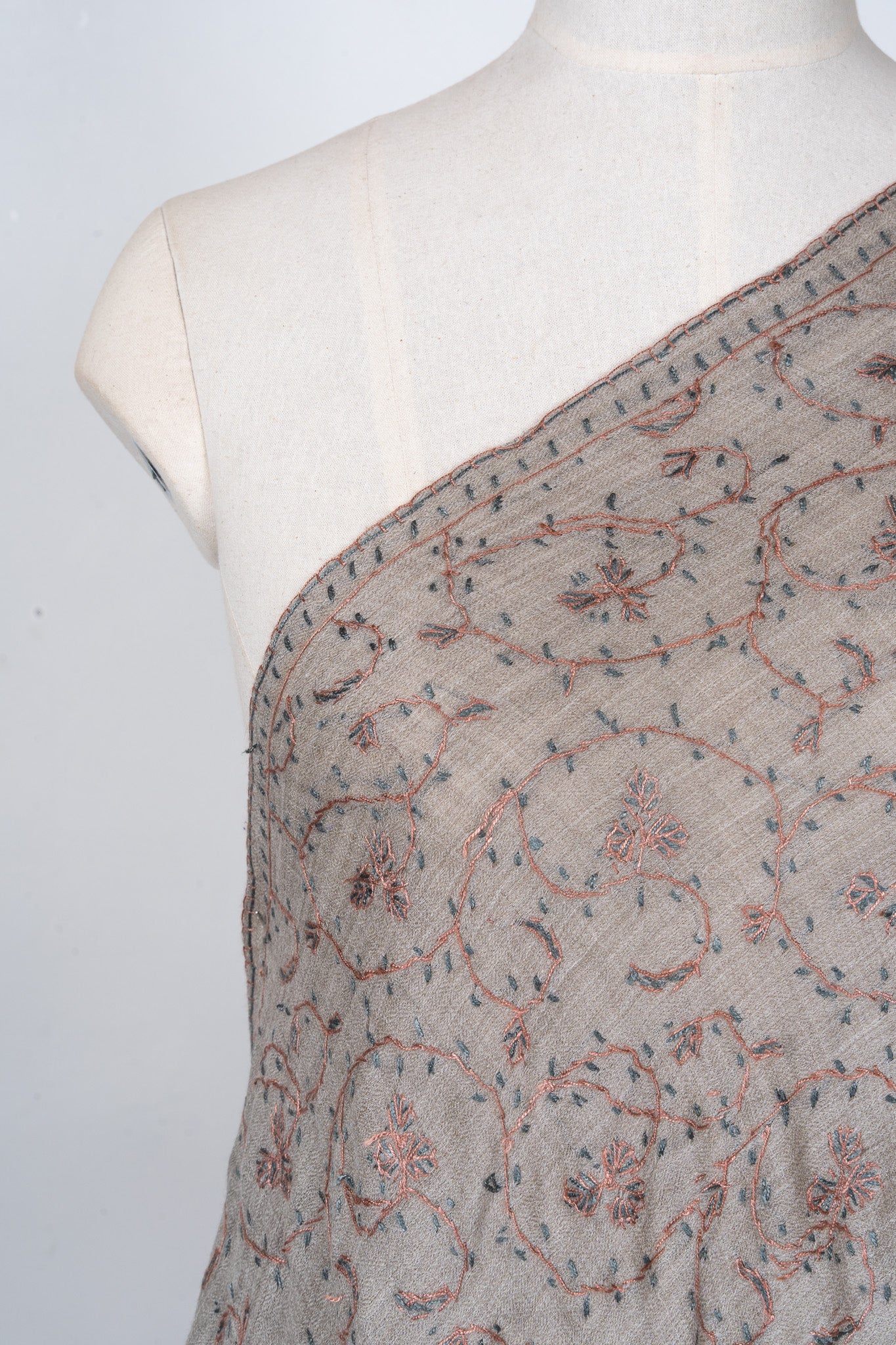 Mist Fern — 2.5 Yards Sozni Hand-Embroidered Shawl