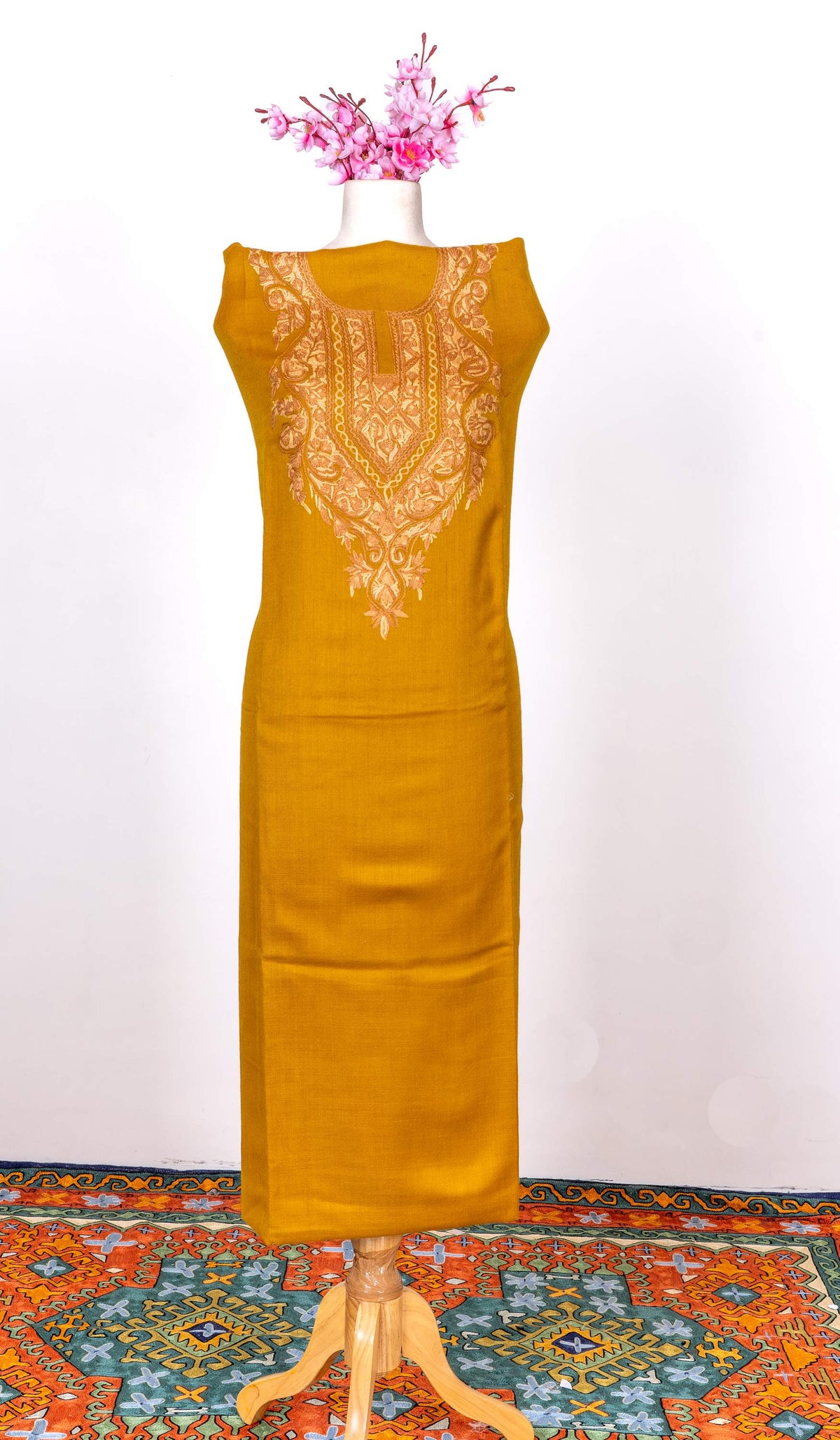 Golden Harvest Sozni Hand Embroidered Suit in Fine merino wool