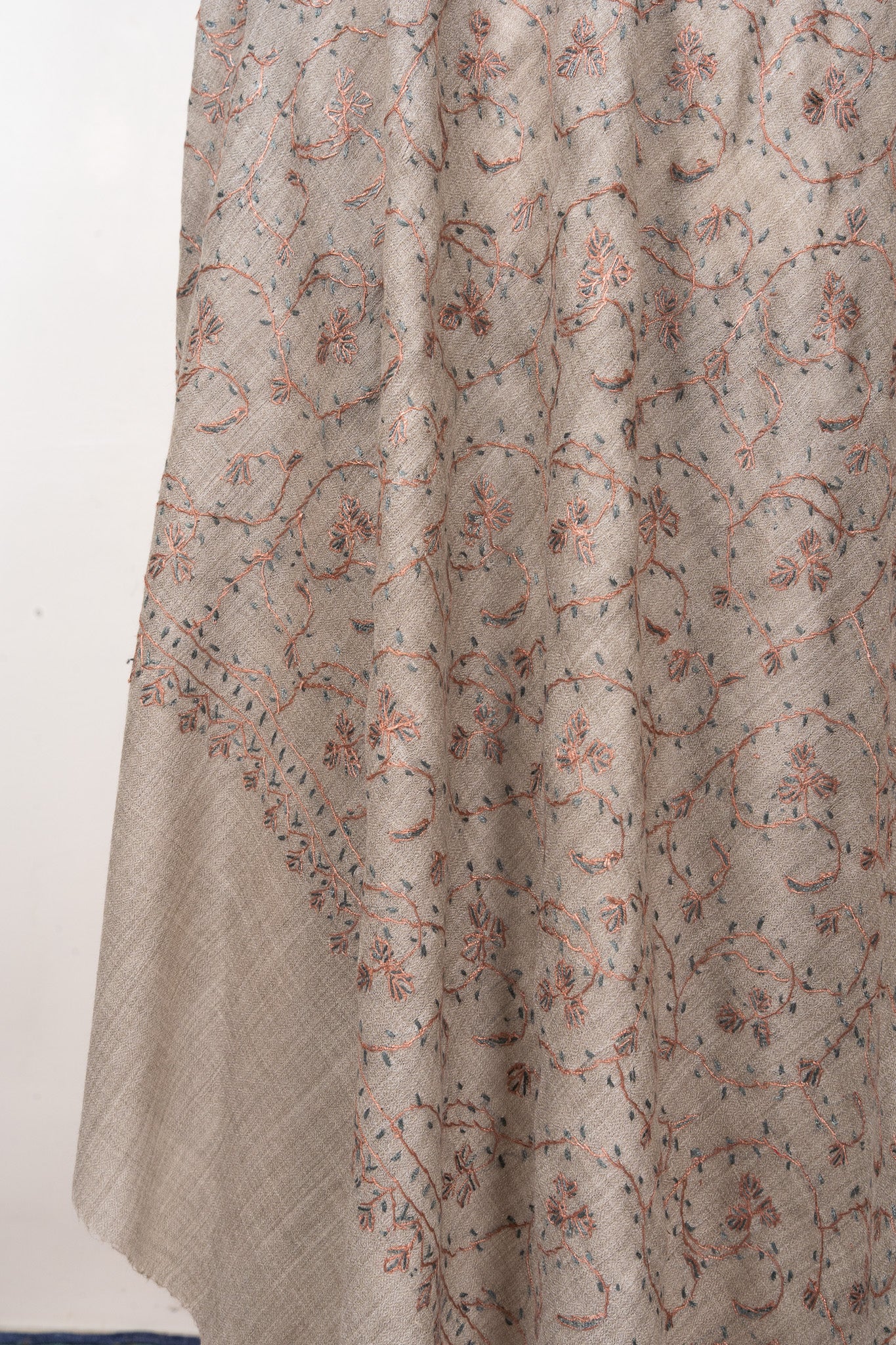 Mist Fern — 2.5 Yards Sozni Hand-Embroidered Shawl