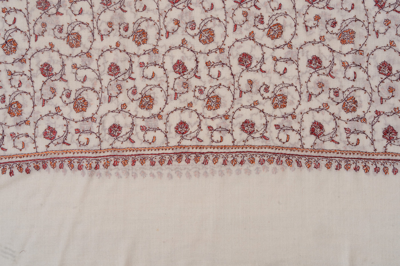 Ivory Garden — 2.5 Yards Sozni Hand-Embroidered Shawl