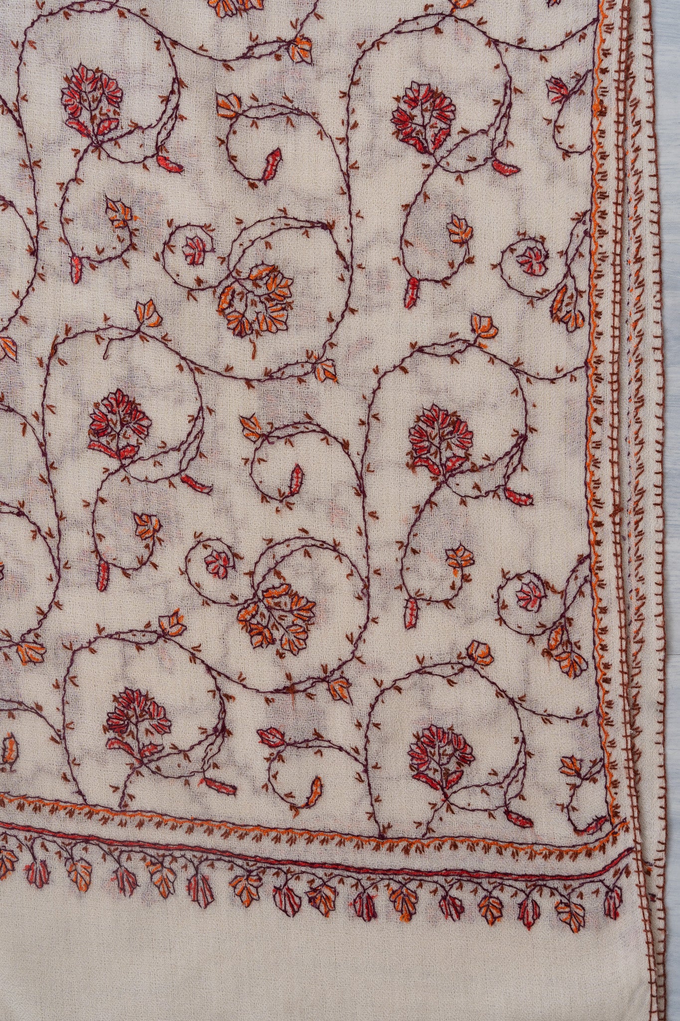 Ivory Garden — 2.5 Yards Sozni Hand-Embroidered Shawl