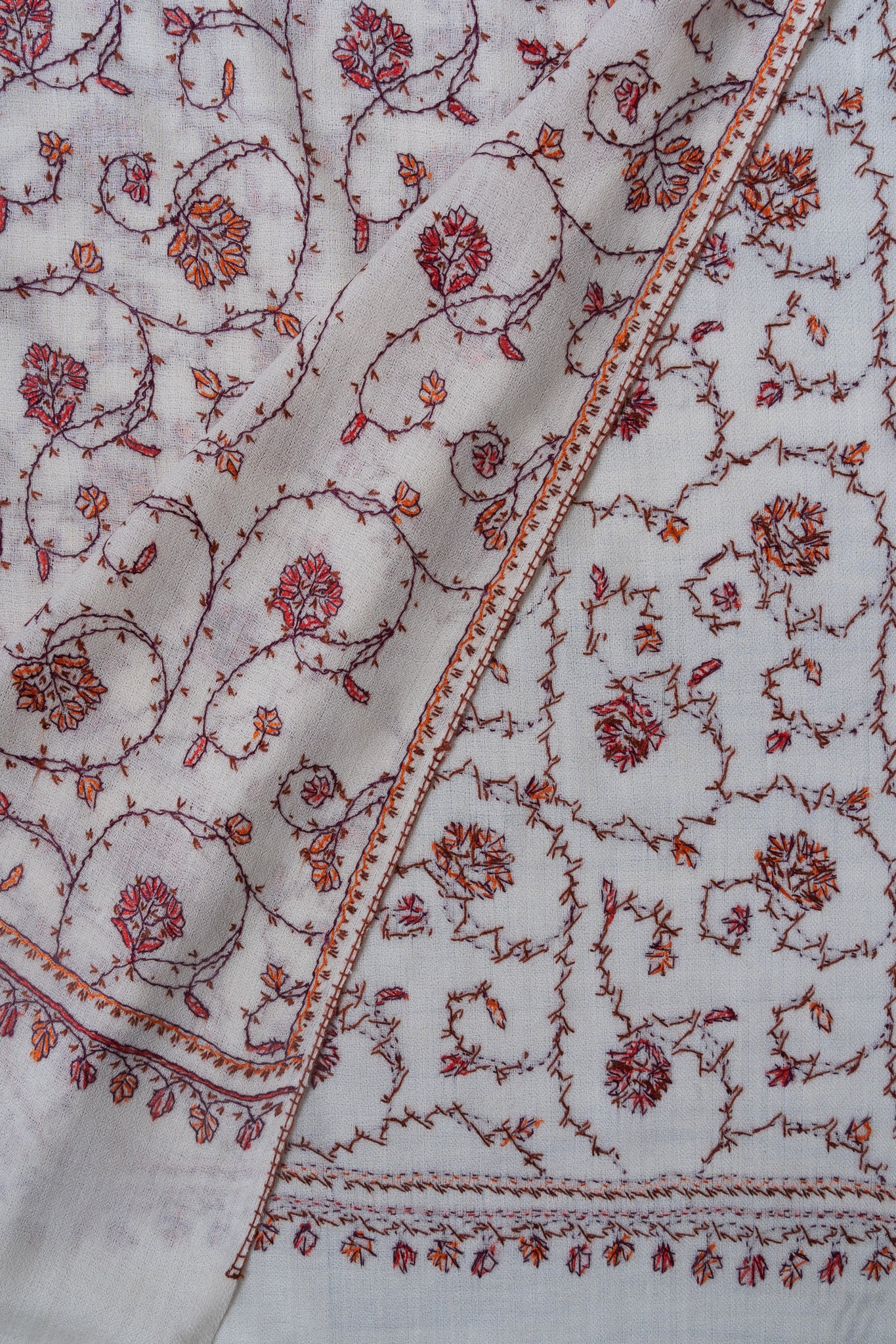 Ivory Garden — 2.5 Yards Sozni Hand-Embroidered Shawl