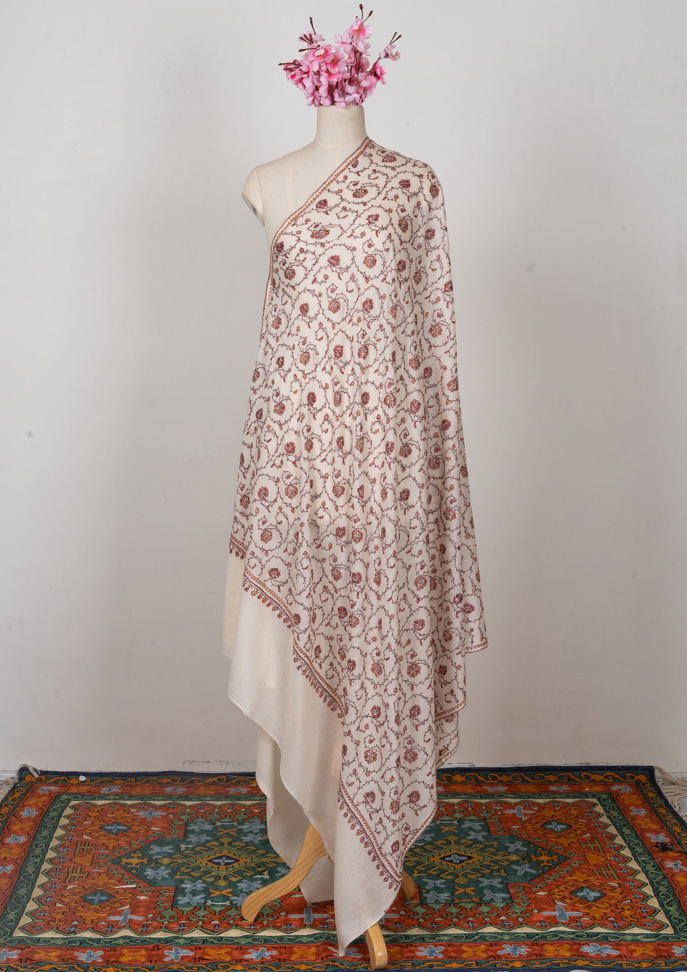 Ivory Garden — 2.5 Yards Sozni Hand-Embroidered Shawl