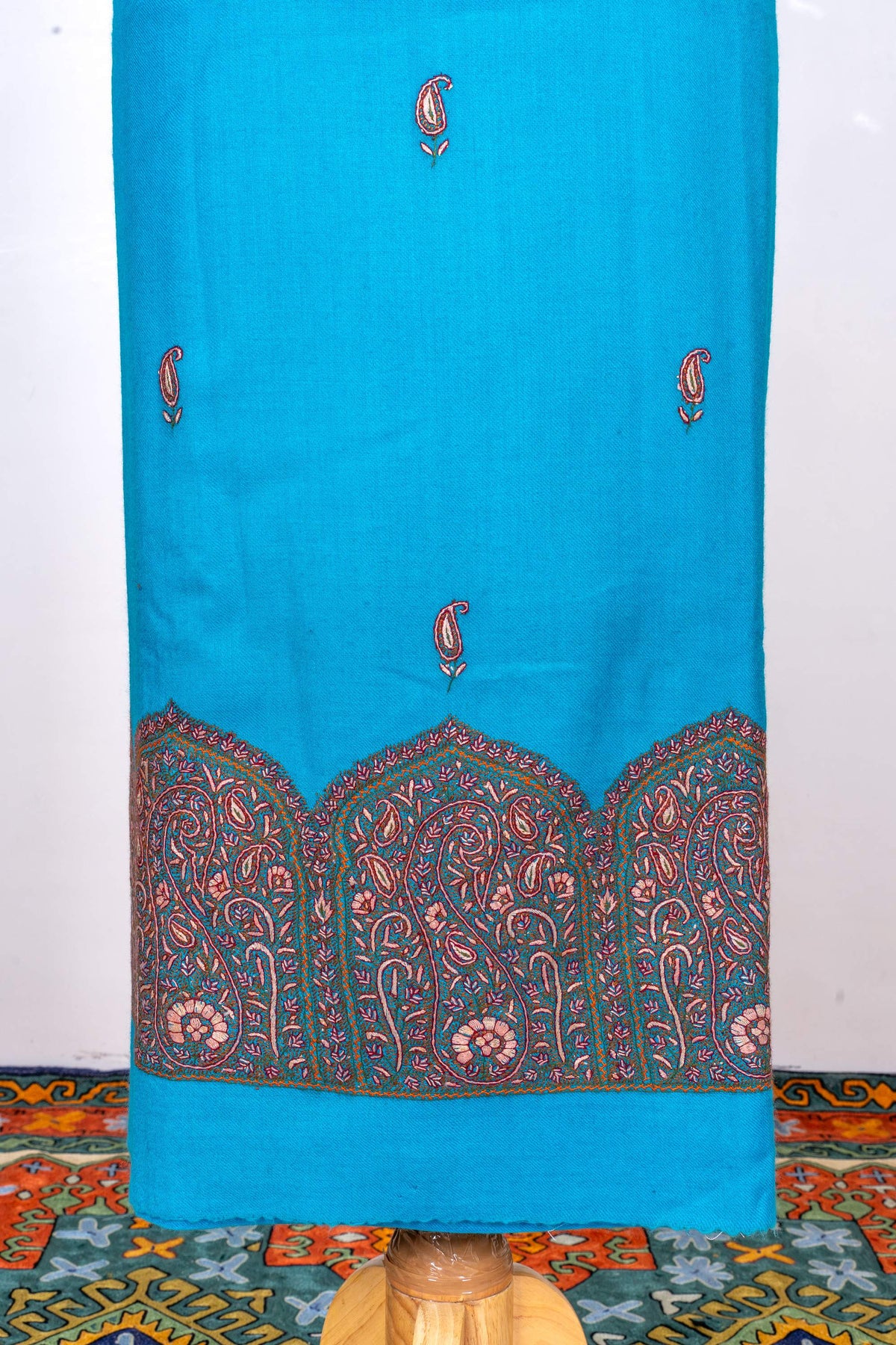 Azure Calm Sozni Hand Embroidered Suit in Fine merino wool
