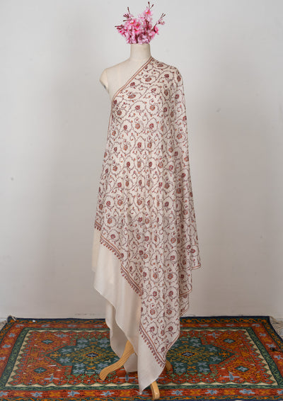 Ivory Garden — 2.5 Yards Sozni Hand-Embroidered Shawl