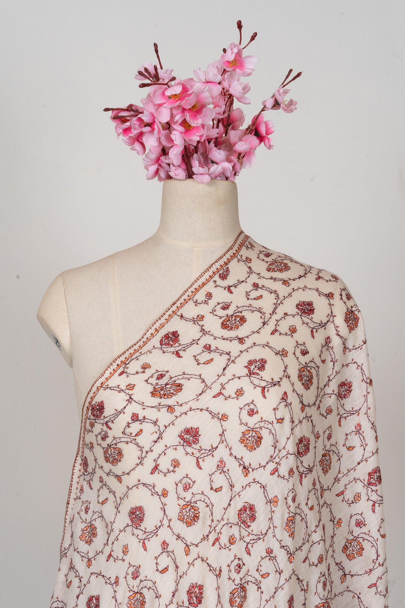 Ivory Garden — 2.5 Yards Sozni Hand-Embroidered Shawl