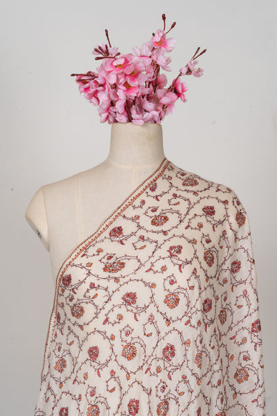 Ivory Garden — 2.5 Yards Sozni Hand-Embroidered Shawl