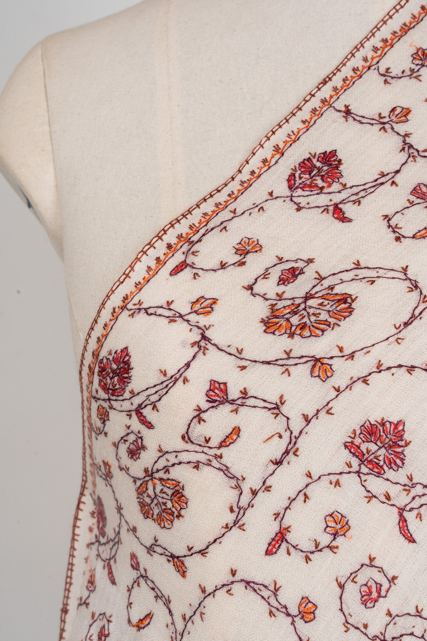 Ivory Garden — 2.5 Yards Sozni Hand-Embroidered Shawl