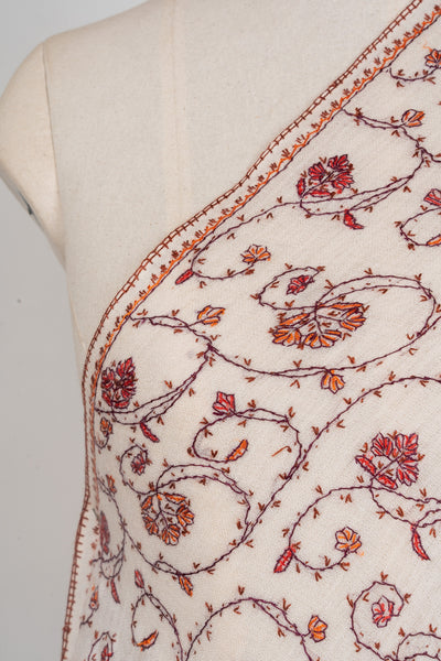 Ivory Garden — 2.5 Yards Sozni Hand-Embroidered Shawl