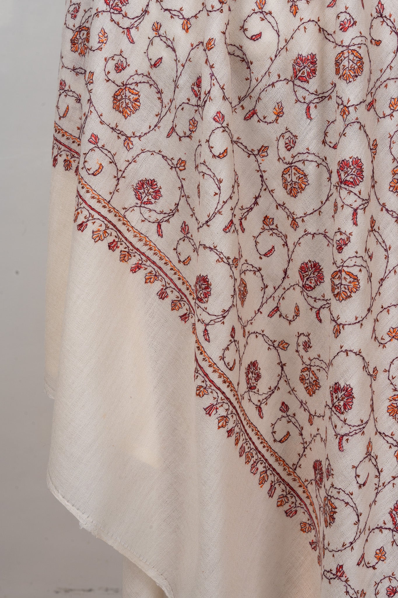 Ivory Garden — 2.5 Yards Sozni Hand-Embroidered Shawl