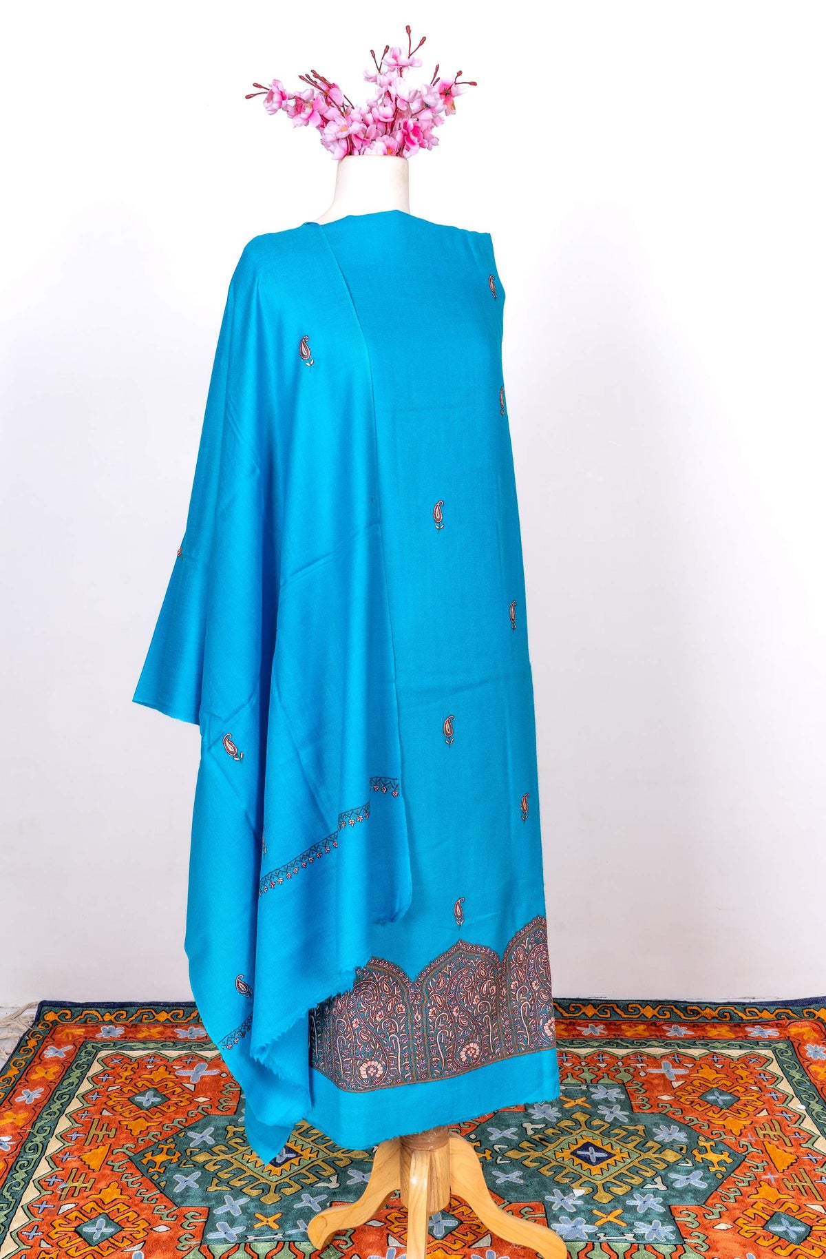 Azure Calm Sozni Hand Embroidered Suit in Fine merino wool