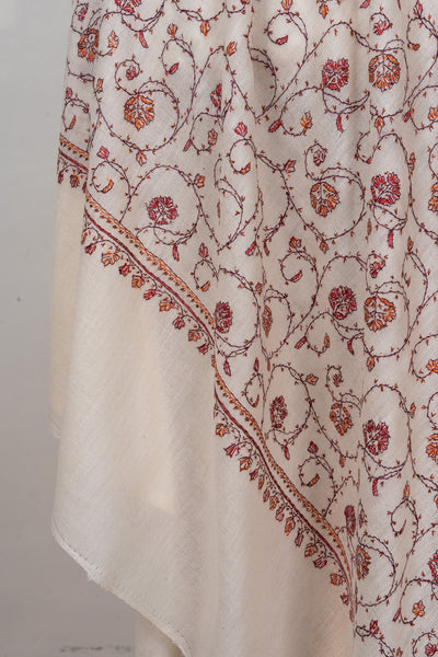 Ivory Garden — 2.5 Yards Sozni Hand-Embroidered Shawl