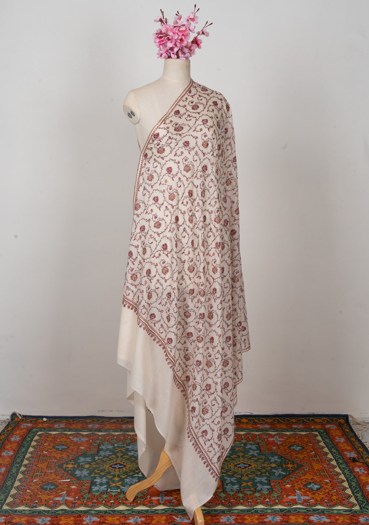 Ivory Garden — 2.5 Yards Sozni Hand-Embroidered Shawl