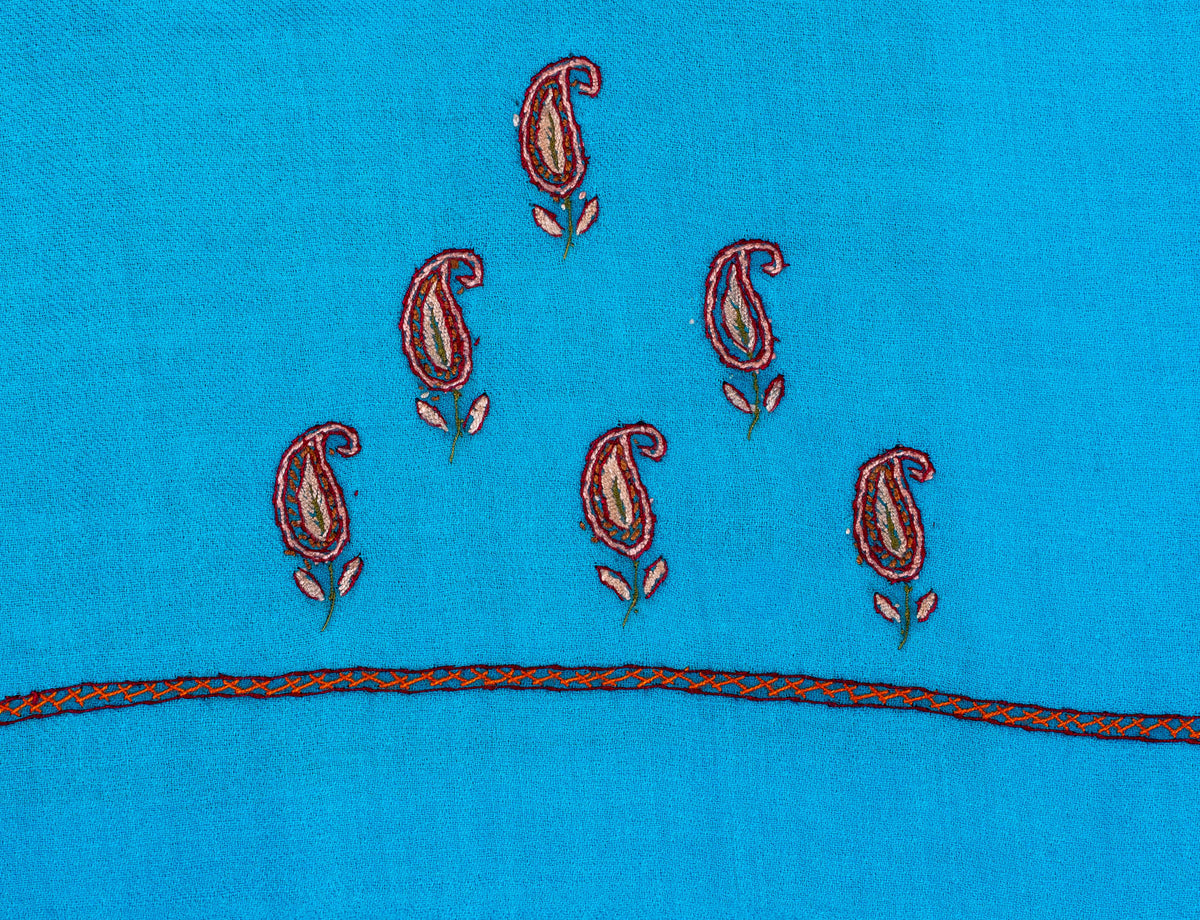 Azure Calm Sozni Hand Embroidered Suit in Fine merino wool